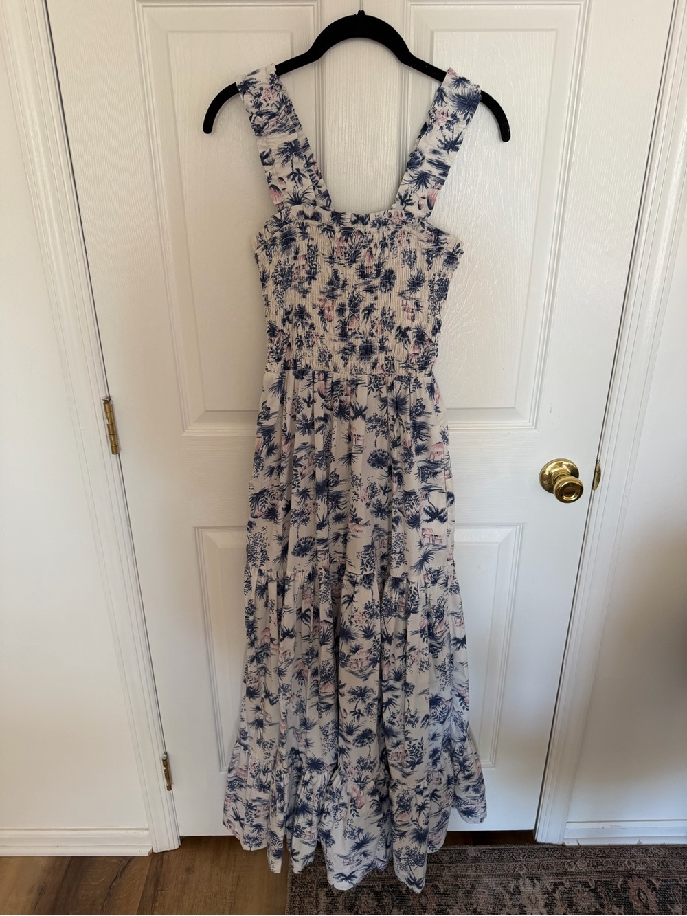 Abercrombie & Fitch White Maxi Dress with Navy and Light Pink Floral Print